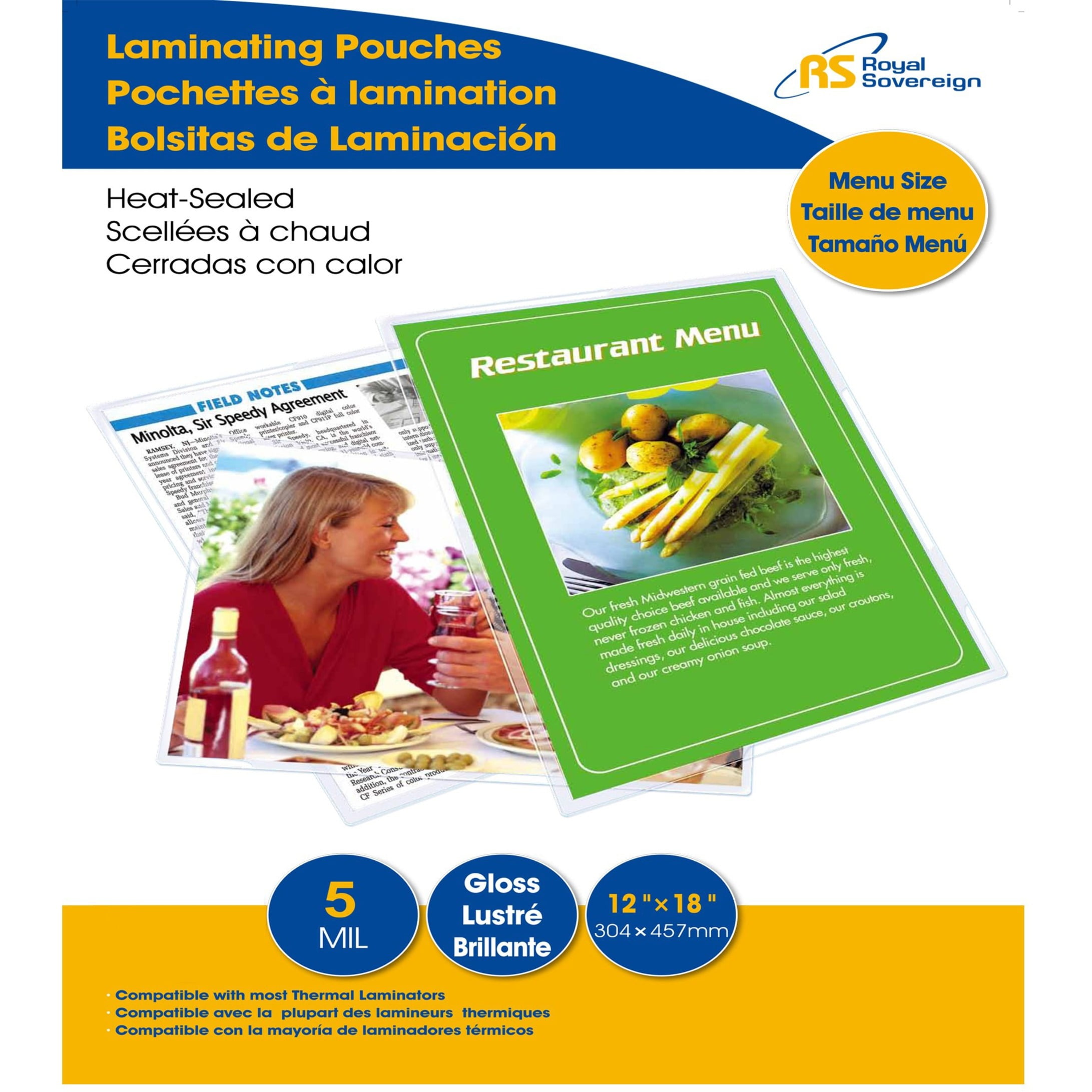 Menu Size - 12" x 18" - 5mil - 50 Pack - Thermal Laminating Pouches