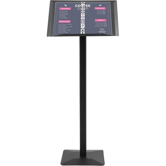 Menu Stand 19.29" x 13.78" Metal Sign Holder with Binder Freestanding Menu Holder Stand for Restaurants Coffee Shops Flower Shops Offices (Black)