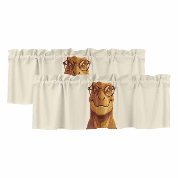 2 Pack Valances for Windows 54 x 18 Inch, Brown Dinosaurs Decorative Kitchen Curtain Valance, Funny Animals Modern Art Rod Pocket Short Curtains Window Treatment for Bathroom/Cafe