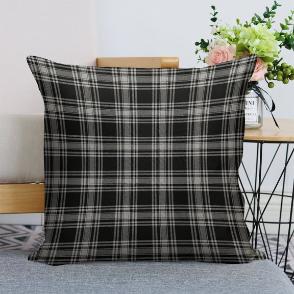 Menzies Black Plaid Tartan Scottish Family Pattern Linen Throw Pillow Covers 18"x18" Decorative Cushion Cases with Hidden Zipper for Sofa, Couch, Bed, Living Room–No Insert Made in USA