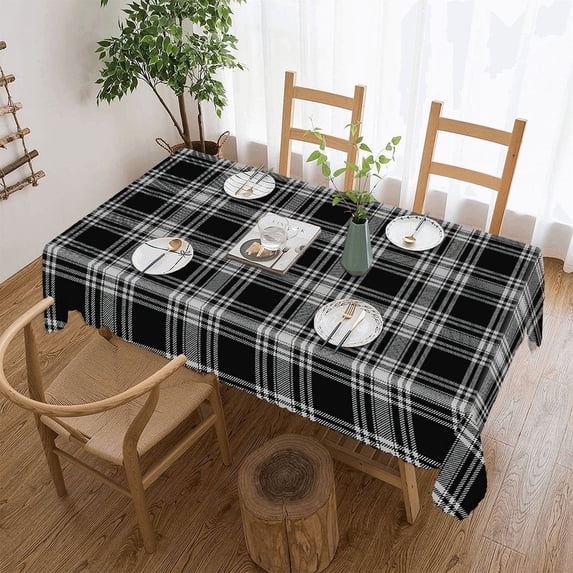 Menzies Black Plaid Tartan Scottish Family Pattern Rectangular Tablecloth 55"x70" with Lace Edge, Washable Durable Table Cover for Dining, Indoor Outdoor Home Restaurant Decor