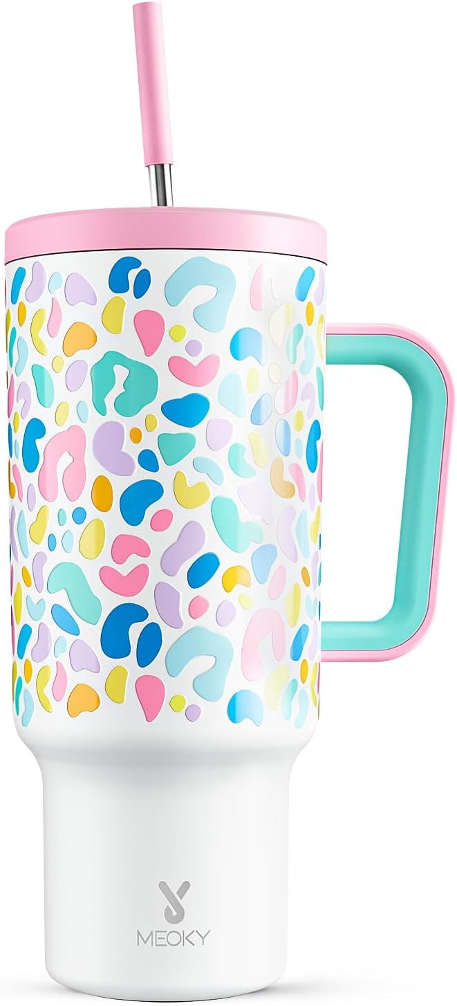 Meoky 40 oz Tumbler with Handle and Straw, Tumbler with Lid and Straw