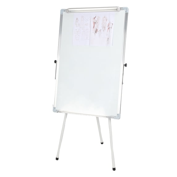 Meoldis Adjustable Height Whiteboard on Tripod Stand - Portable Flip Chart Easel with Magnetic Surface, Paper Clamp & Pen Tray, for Office, School & Home