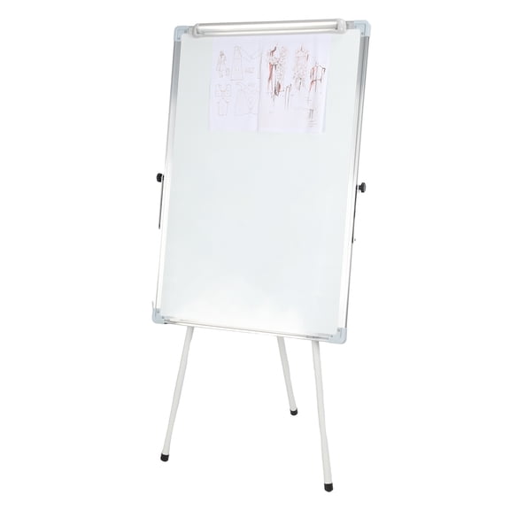 Meoldis Adjustable Height Whiteboard on Tripod Stand - Portable Flip Chart Easel with Magnetic Surface, Paper Clamp & Pen Tray, for Office, School & Home