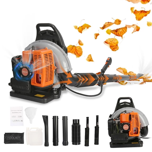Meoldis Backpack Leaf Blowers, Cordless 63CC 2 Stroke 665CFM Gas Snow Blower with Extention Tube for Home Blowing Leaf, Lawn Care, Snow Blowing, Dust