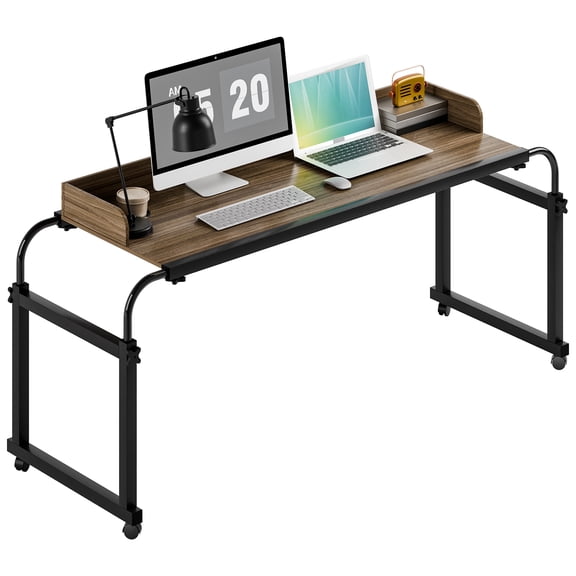 Meoldis Over Bed Table with Wheels - Adjustable Height Mobile Bed Desk with Cup Holder, Locking Casters, for Hospital, Recliner, Home Office & Standing Workstation