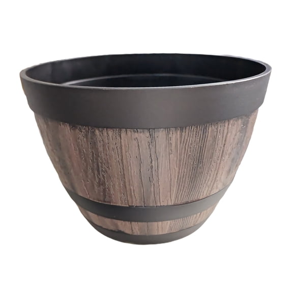 Meoldis Large Faux Wood Plastic Flower Pot, Half Barrel Outdoor Planter with Drainage Holes for Garden, Patio & Balcony Decor