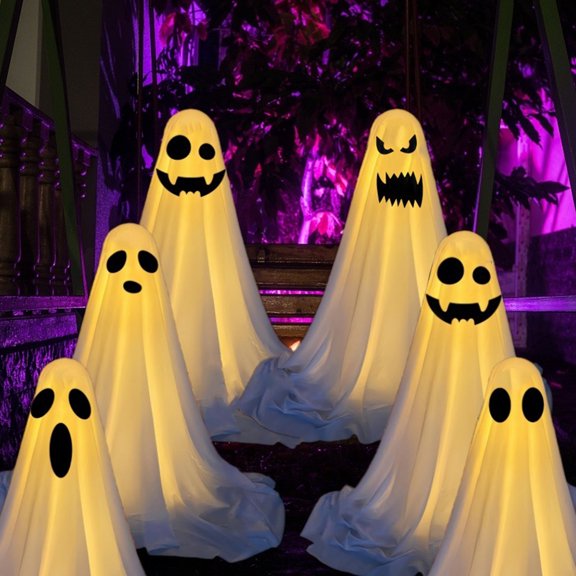 Meoldis Led Ghost Ornament Led Halloween Ghost Decoration Spooky Outdoor Decor with String Lights Realistic Ghost Statues Ornament for Yard Patio Garden