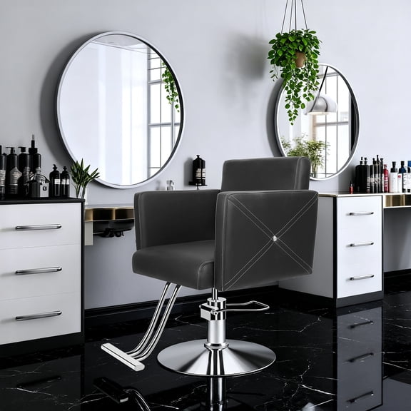 Meoldis Professional Hydraulic Barber Chair, Heavy-Duty Height Adjustable Salon Stylist Chair with 360 Degrees Rotation, 330 lbs Capacity, Black Faux Leather