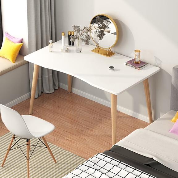Meoldis Simple Computer Desk, Small Office Desk for Small Spaces, Modern Wood Writing Table with Solid Legs for Home Office, Bedroom, Study (White)