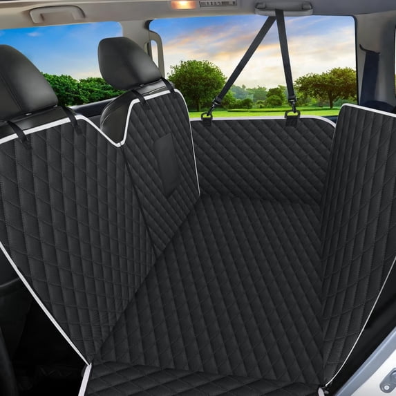 Meolsaek Dog Car Hammock, Heavy‑Duty Waterproof Pet Seat Cover, Scratch‑Proof, Non‑Slip, Side Flaps with Zipper, Storage Bag, Black‑Zipper