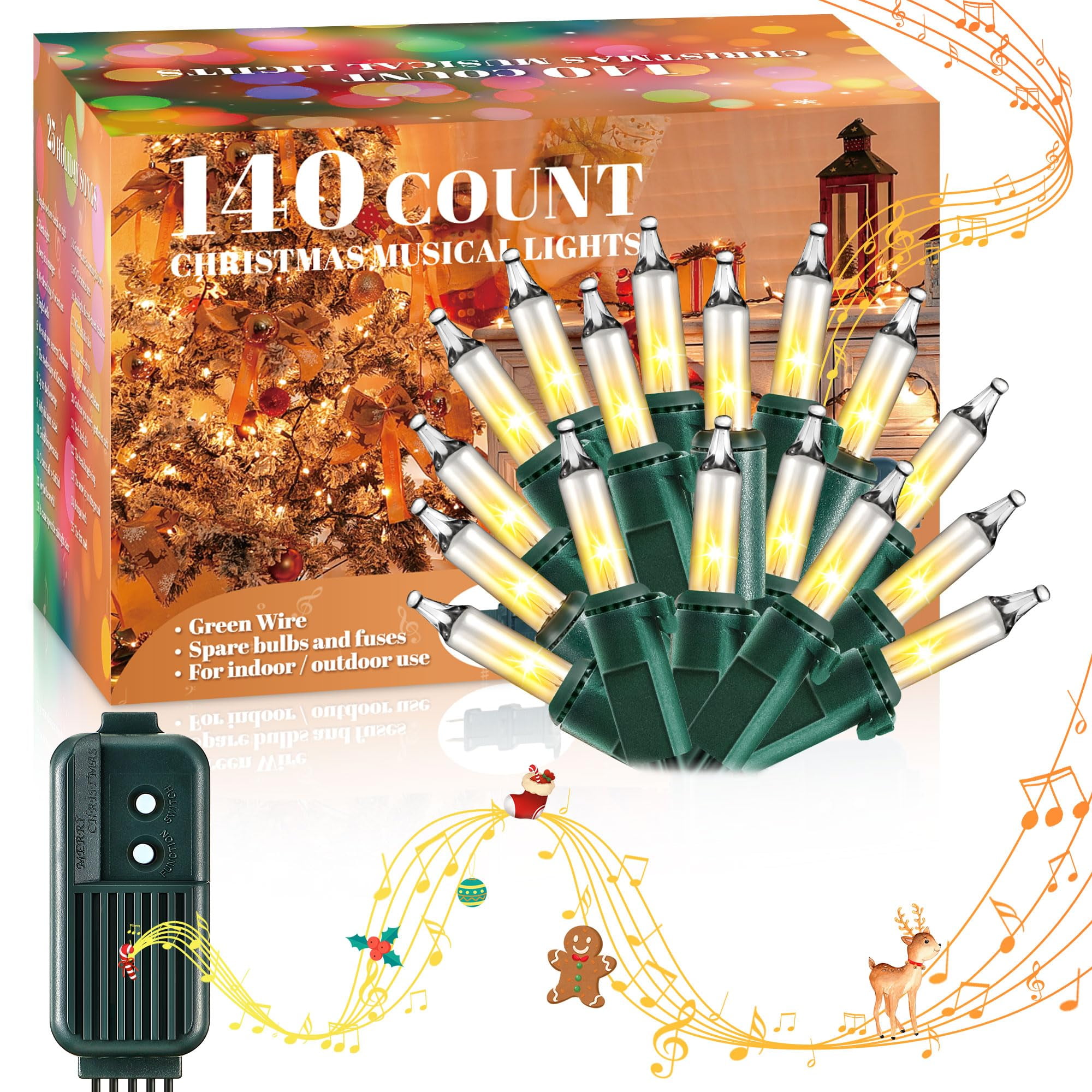 Meonum Christmas Lights with YPF5 Music, Singing Christmas Lights Plays 25 Classical Holiday