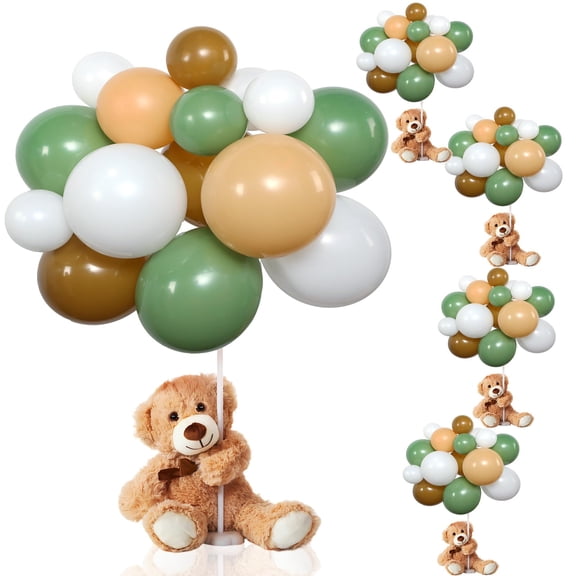 Meooeck 185 Pcs Bear Baby Shower Party Decorations Table Centerpieces 5 Pcs 13. 5'' Gender Reveal Bears 180 Balloons Kit Baby Shower Table Decor for Birthday Wedding(Green, Brown, Nude, White) A101