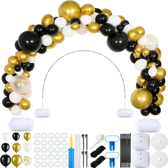 Meooeck Balloon Arch Kit Includes Balloons KKS1Adjustable Balloon Arch Stand 9ft Tall 10ft Wide with Water Fillable Base for Birthday Wedding Party(5/10/12/18 Inches,Elegant Color)
