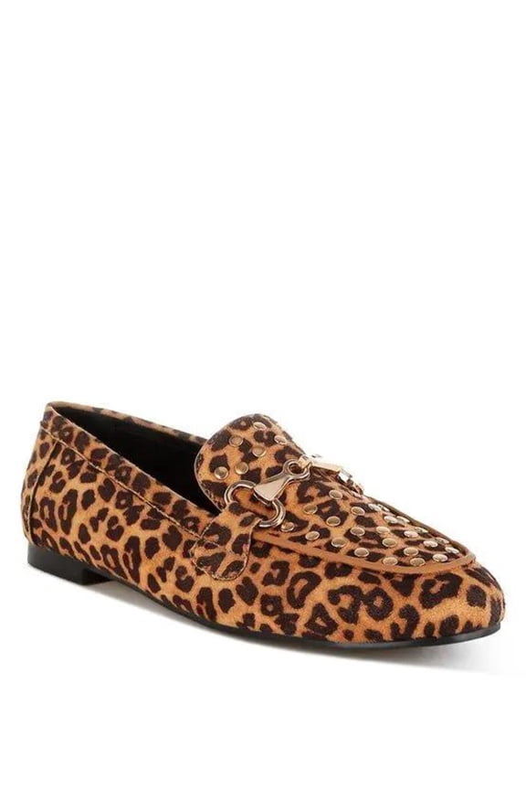 Rag Company Meopa Horsebit Studs Leopard Print Loafers for Women - Elegant Footwear
