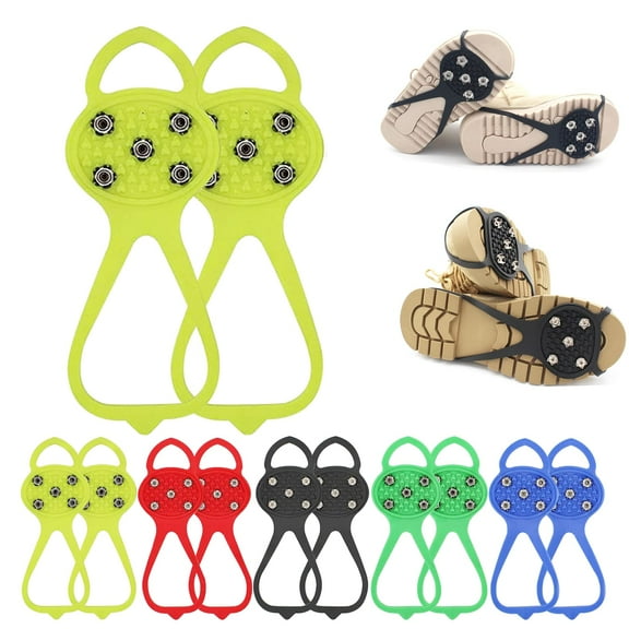 Meottam 1 Pair Non-Slip Gripper Spikes for Adults, Upgraded Spikes Non Slip Shoe Grips, Traction Cleats Ice Snow Grips Anti Slip Silicone for Hiking Walking Climbing Fishing, Universal Szie (Yellow)