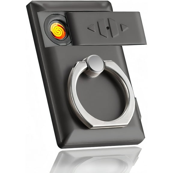 Meottam 2 in 1 USB Lighters, Rechargeable Windproof Flameless Lighters and Phone Finger Ring Holder, Gifts for Men Father Husband (Black)