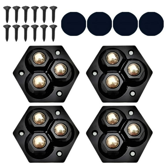 Meottam 4 Sets Self Adhesive Triple Ball Casters, Furniture Sliders, Appliance Wheels Swivel Stainless Paste Universal Wheel, 360 Degree Rotation Sticky Pulley for Kitchen Appliances (Black)