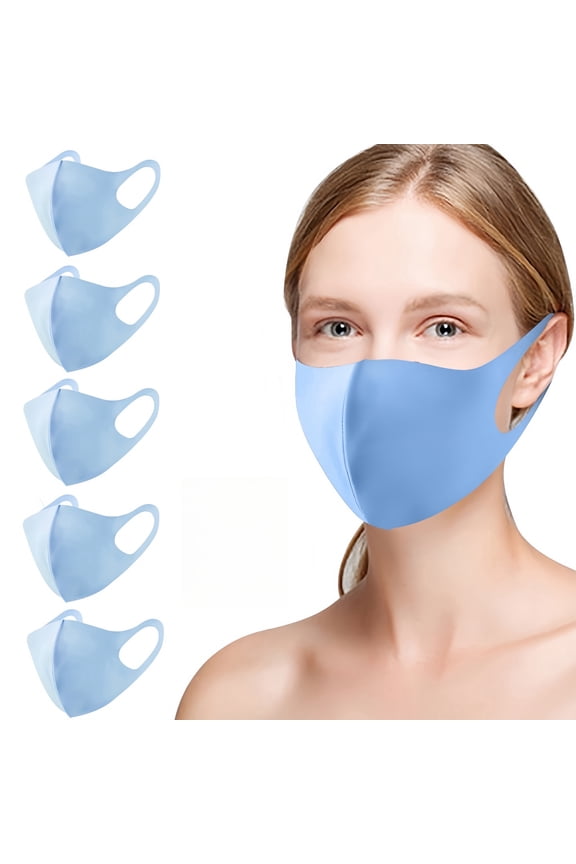 Meottam 5 Pack Cloth Face Bandanas for Adults, Individually Wrapped, Soft and Comfy, Anti-Dust, Washable, Breathable, Reusable and Cool (Blue)