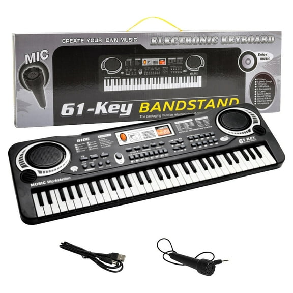 Meottam 61 Keys Electronic Piano with External Microphone for Beginners, Portable Keyboard Digital Piano Built In Dual Speakers, Learning Educational Music Piano Gifts Toys for Boys Girls Toddlers