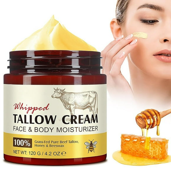 Meottam Beef Tallow for Skin, Organic Beef Tallow Face Moisturizer, Tallow and Honey Balm, Pure Beef Tallow Moisturizer Body, 100% Natural Grass Fed Beef Tallow, All Skin Types 4.2 Oz