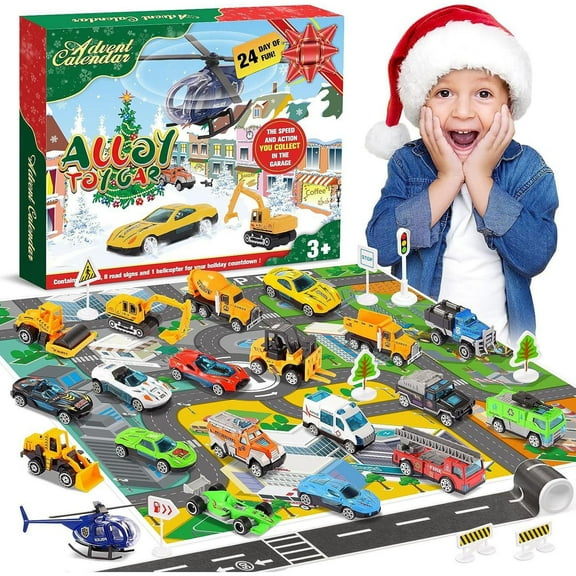Meottam Christmas Advent Calendar 2024, Construction Engineering Vehicle Toys with Mats 24 Days Countdown Calendar Stocking Stuffer Christmas Countdown Gifts for Boys Girls