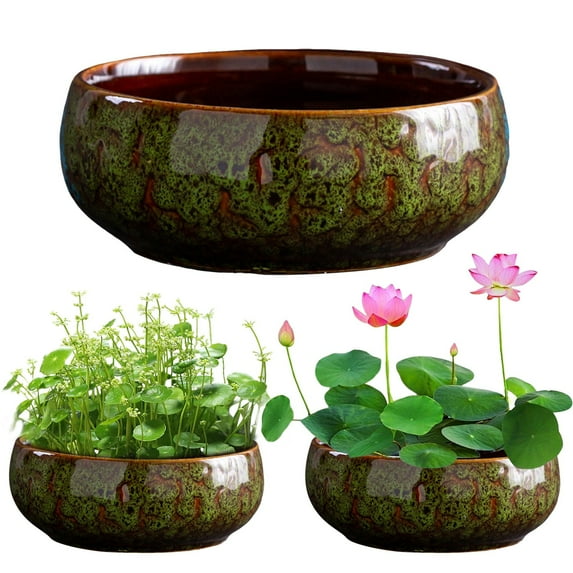 Meottam Creative Lotus Bowl Planter, Ceramic Personality Bonsai Potted Flower Pot, on-Porous Hydroponic Container Large Caliber Flow Glaze Daffodil Pot Bowl Lotus Water Lily (Green)