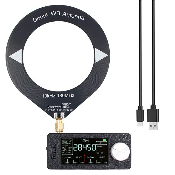 Meottam Portable Receiver with 1.9" IPS Screen, ESP32-S3 Control, Equipped with Portable Black Loop Antenna, Full Band Receiver for AM, FM, LSB, USB Transmission (Black)