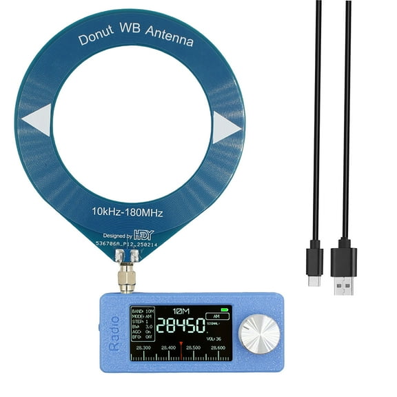 Meottam Portable Receiver with 1.9" IPS Screen, ESP32-S3 Control, Equipped with Portable Blue Loop Antenna, Full Band Receiver for AM, FM, LSB, USB Transmission (Blue)