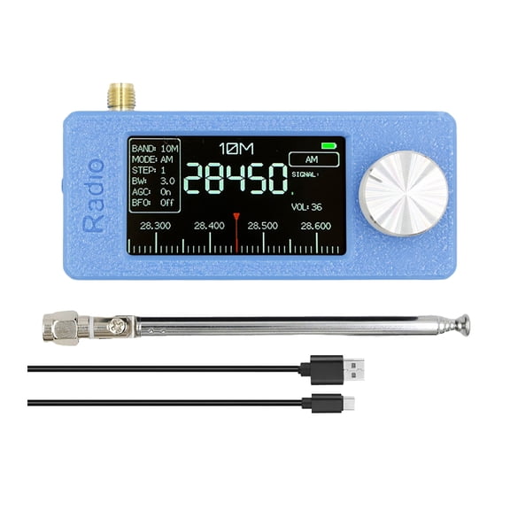 Meottam Portable Receiver with 1.9" IPS Screen, ESP32-S3 Control, Equipped with Portable Telescopic Antenna, Full Band Receiver for AM, FM, LSB, USB Transmission (Blue)