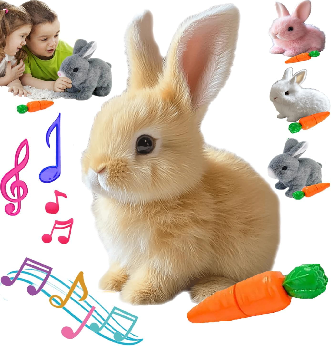 Meottam My Realistic Bunny Toy with Carrot, Easter Interactive Plush ...