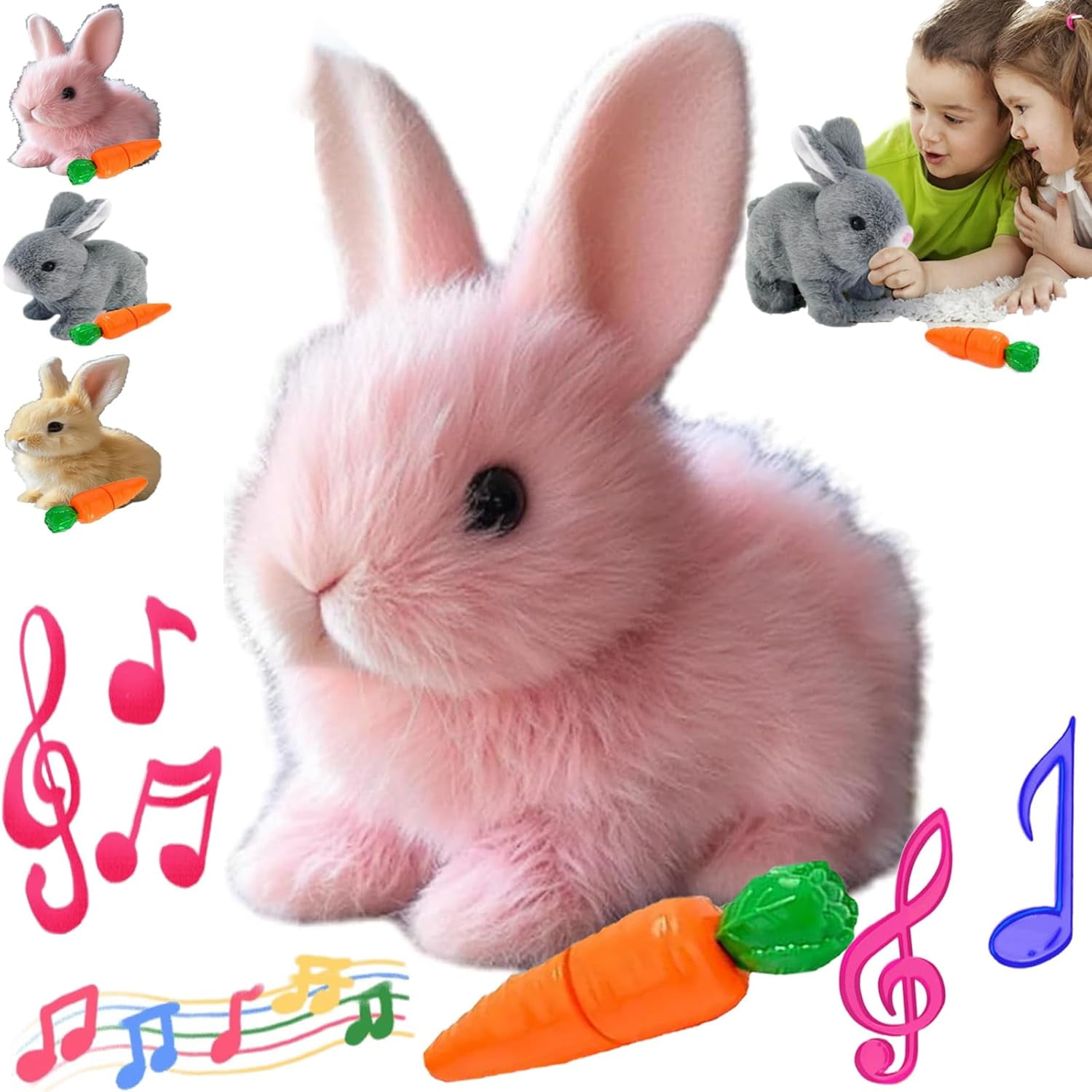 Meottam My Realistic Bunny Toy with Carrot, Easter Interactive Plush ...
