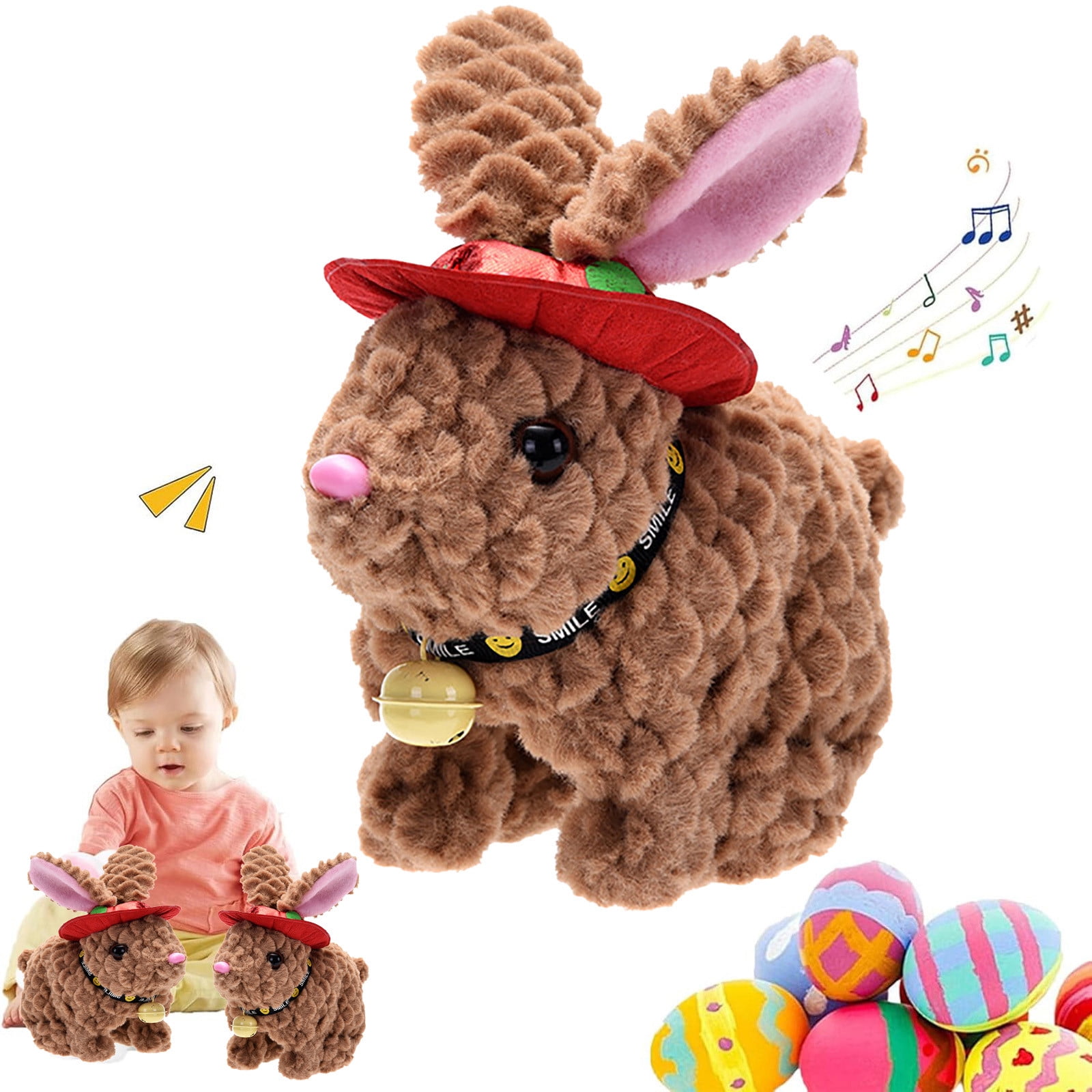 Meottam My Realistic Easter Bunny Toy with Hat and Bell, Interactive ...