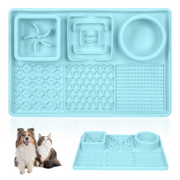 Meottam Slow Feeder Bowl Anti-slip Licking Mat for Dogs, Silicone Feeding Mat with Suction Cups for Dogs and Cats Training Anxiety Boredom Relief (Blue)
