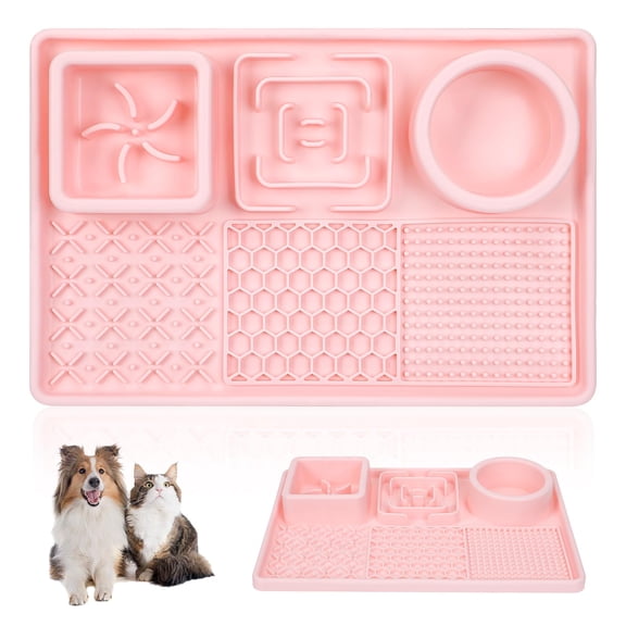 Meottam Slow Feeder Bowl Anti-slip Licking Mat for Dogs, Silicone Feeding Mat with Suction Cups for Dogs and Cats Training Anxiety Boredom Relief (Pink)
