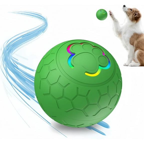 Meottam Smart Interactive Dog Ball Toys, 2.4" Activated Rolling Ball for Dogs with LED Light, Automatic Moving Bouncing Dogs Ball Toys for Small/Medium Dogs, Waterproof, USB Rechargeable (Green)