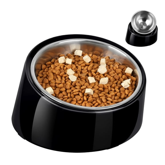 Meottam Tilted Dog Cat Bowl, 15° Slanted Stainless Steel Dog Cat Food Bowl, Non-Slip & Non-Spill Pet Feeder with Elevated Detachable Stand, Easy to Get Food Dish, M/1.5 Cup (Black)