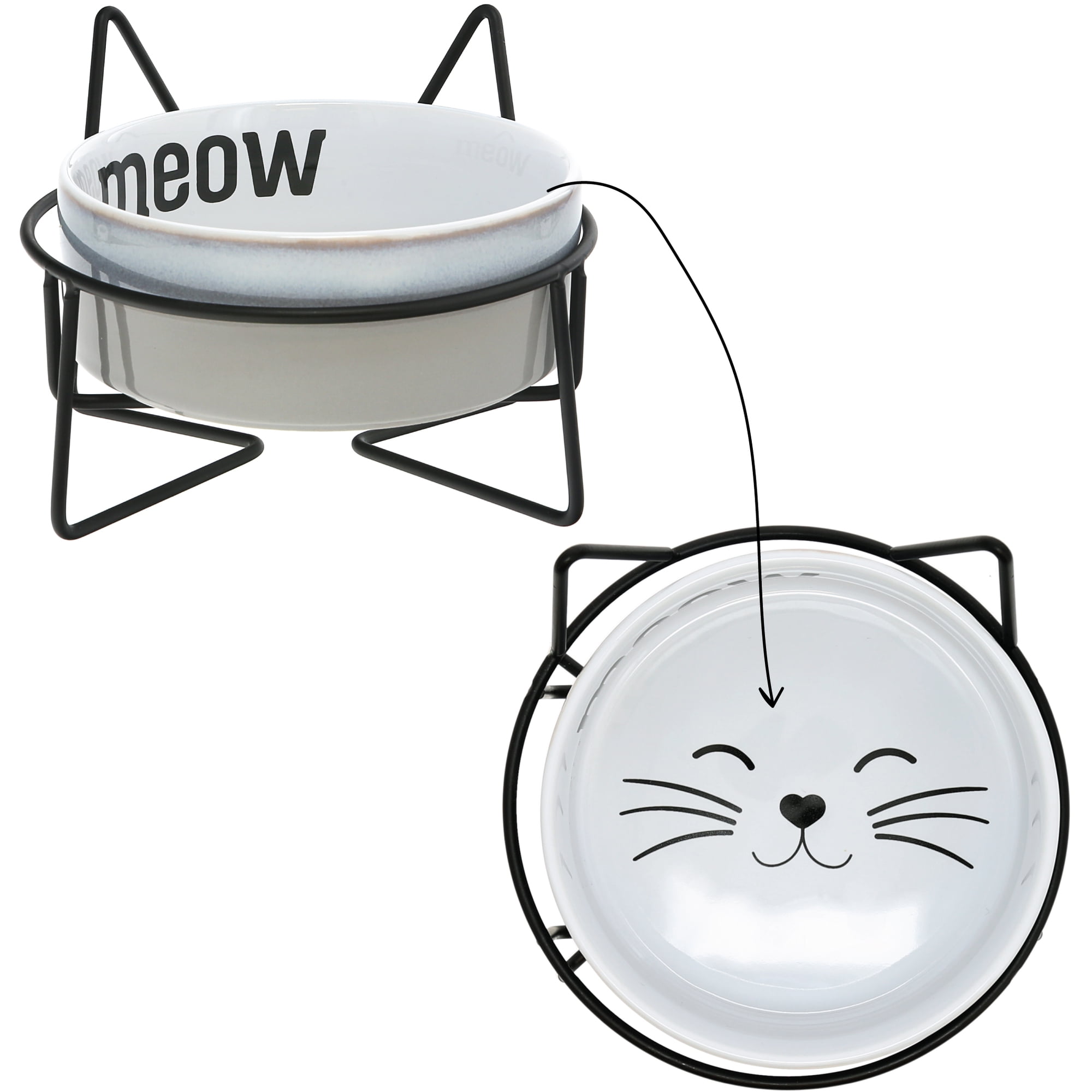 Meow - 13 oz Ceramic Pet Bowl with Metal Stand