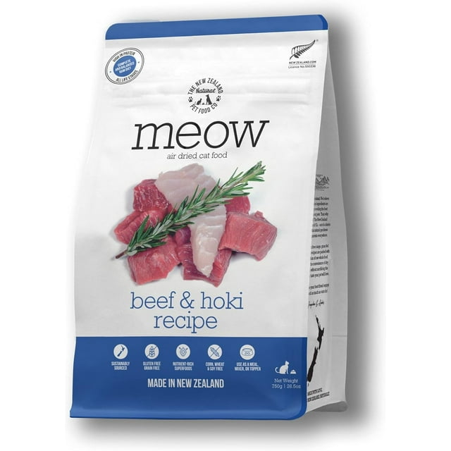 Meow Air Dried Cat Food Beef & Hoki Recipe, High Protein Dry Cat Food