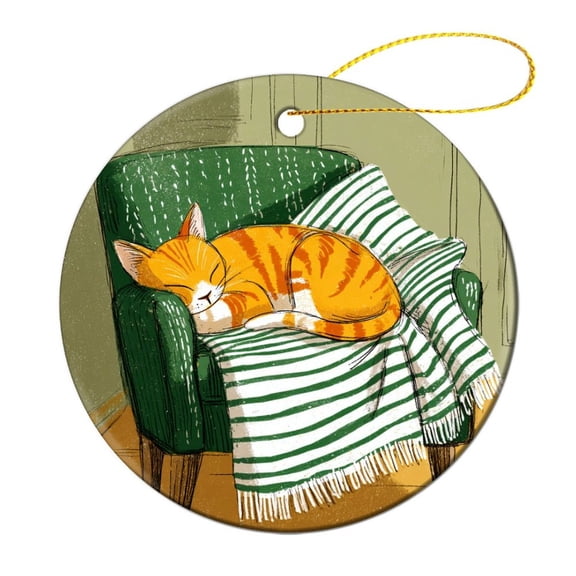 Meow Animal Ornaments for Xmas Trees Christmas Tree New Year Party Decorations Supplies Sleeping Cat Ceramic Ornament Holiday Present Idea