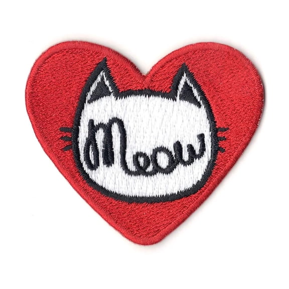 Meow Cat Heart Embroidered Iron On Patch