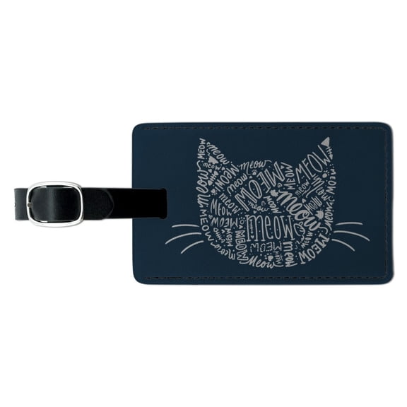 Meow Cat Kitten Kitty Silhouette Rectangle Leather Luggage Card Suitcase Carry-On ID Tag
