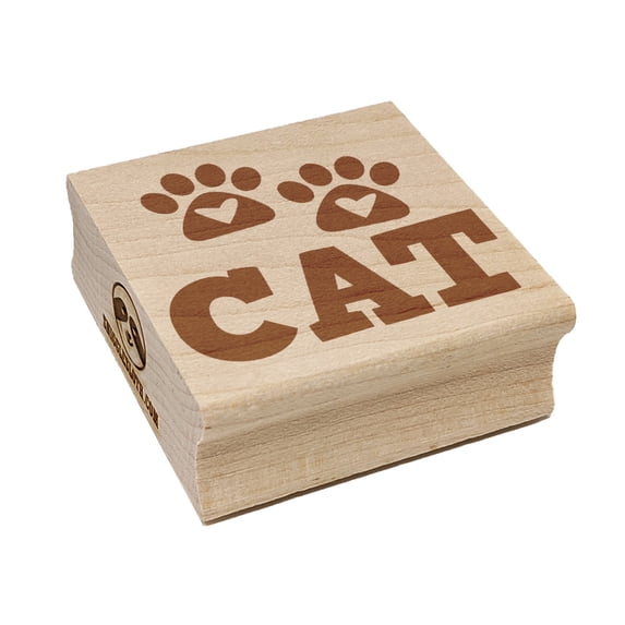 Meow Cat Paw Prints Hearts Love Fun Text Square Rubber Stamp Stamping Scrapbooking Crafting - Medium 1.75in