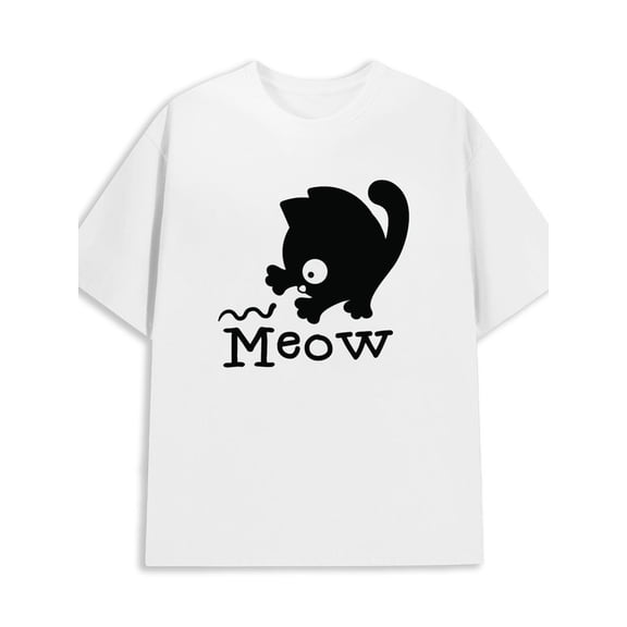 Meow Cat T-Shirt 180G 100% Cotton 180G 100% Cotton for men graphic tees plus size top white Original Unisex Shirt Printed tshirts Retro Unisex Shirt Short Sleeve tshirts Halloween gifts