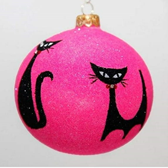 Meow Cats Hot Pink Ball Polish Glass Christmas Tree Ornament by Thomas Glenn