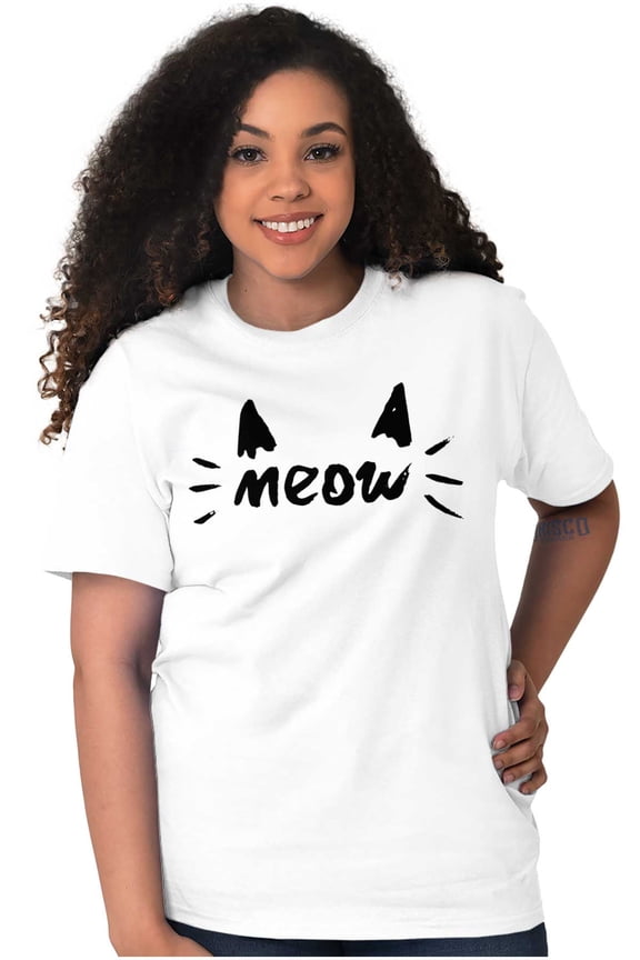 Meow Crazy Cat Ladies Ears Whiskers Women's Graphic T Shirt Tees Brisco Brands L