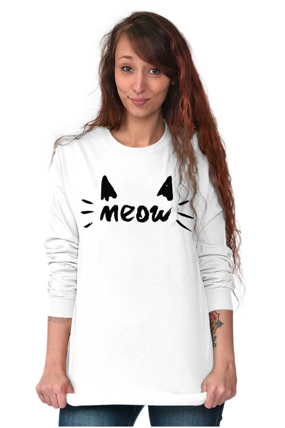 Meow Crazy Cat Ladies Ears Whiskers Women's Long Sleeve T Shirt Brisco Brands S