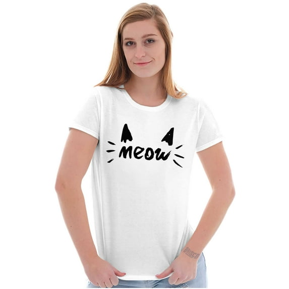 Meow Crazy Cat Ladies Ears Whiskers Womens Fitted Plus Size Graphic Tee Brisco Brands 2X