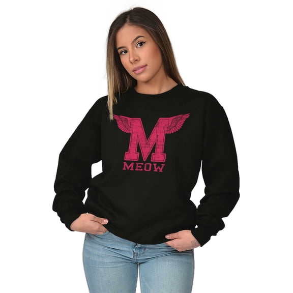 Meow Cute Crazy Cat Ladies University Women Crewneck Sweatshirt Brisco Brands M