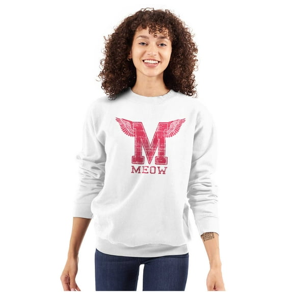 Meow Cute Crazy Cat Ladies University Women Crewneck Sweatshirt Brisco Brands S